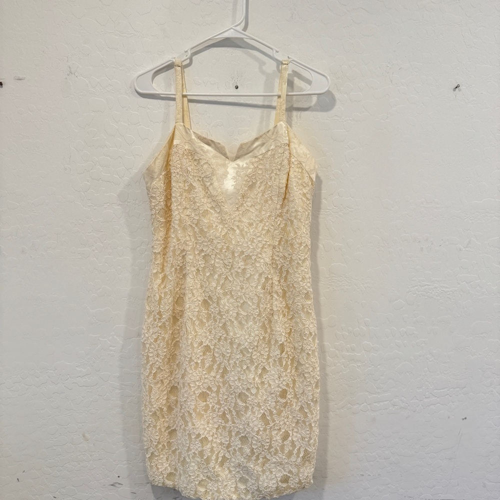 Vintage Jessica McClintock Cream Lace Dress Womens 14 Cocktail Party